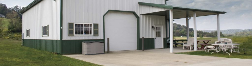 commercial garage door and building